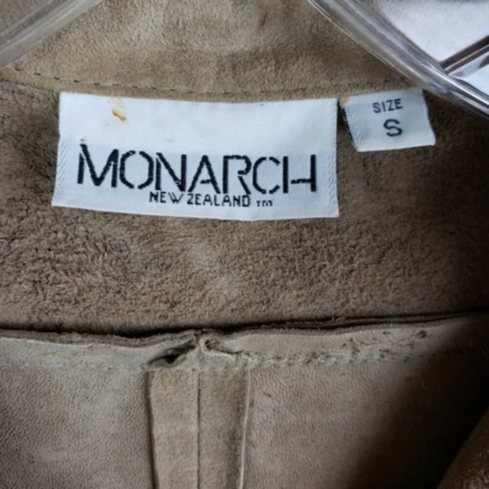 Vintage MONARCH New Zealand Genuine Suede Leather Shirt size S Tan/Stone Y2K